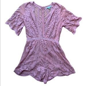 She + Sky | She + Sky pink lace sheer romper